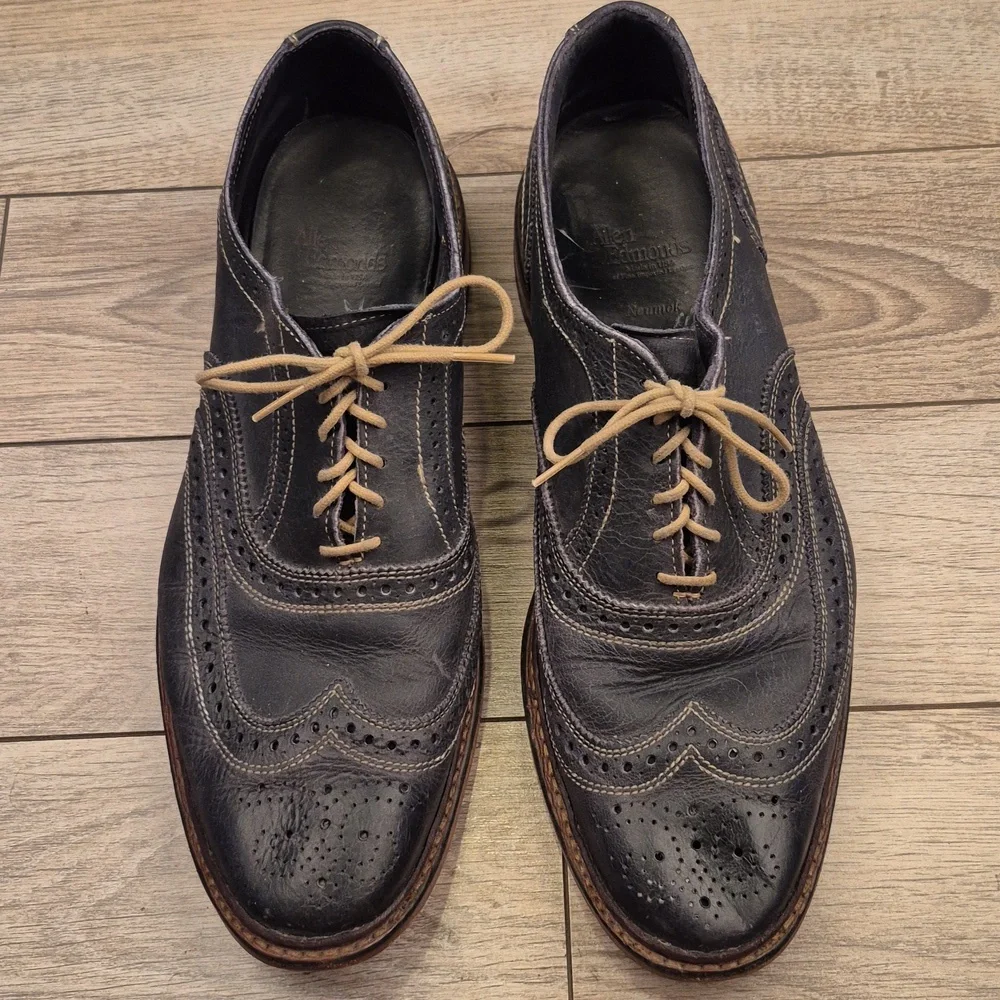 ALLEN EDMONDS Neumok Dark Blue Grey Leather Sz‎ 12 D Mens Wing Tip Oxfords Shoes